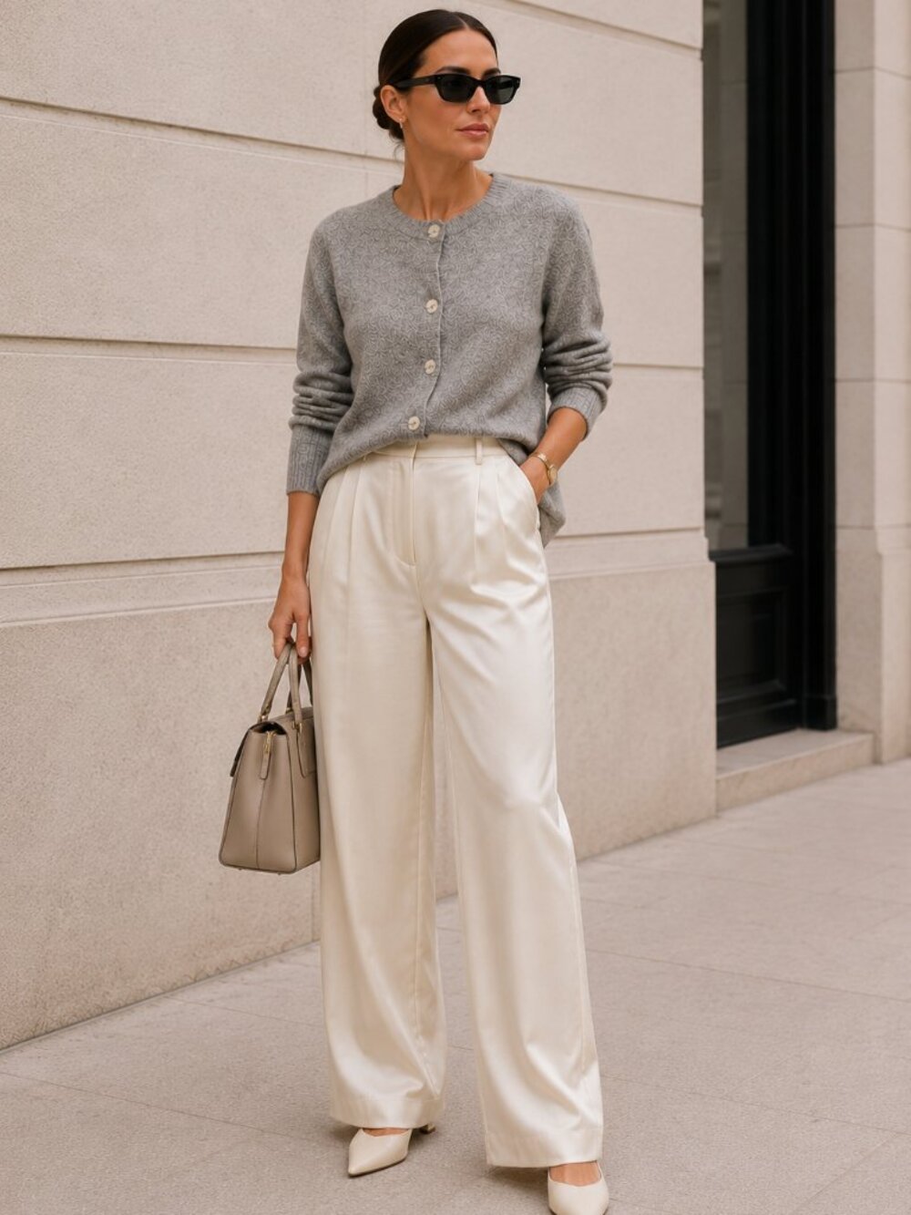 ZARA Knit Cardigan Linen Back Sweater Tie Detail M